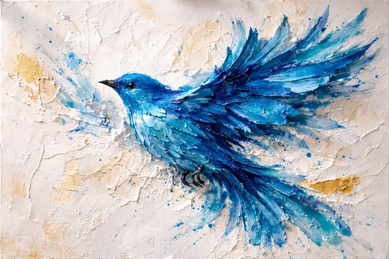 A finished 3D textured blue bird painting